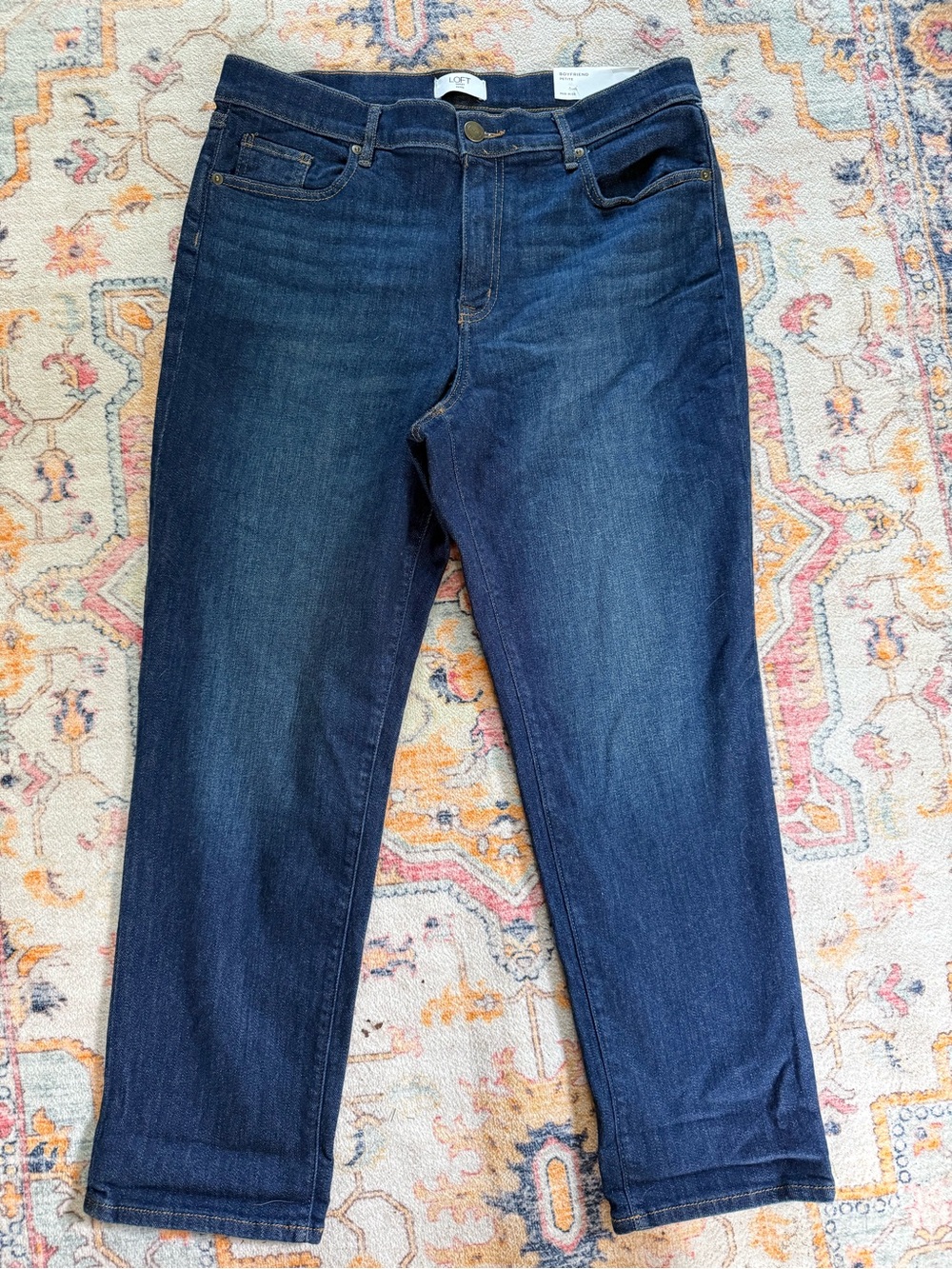 NWT LOFT Jeans Boyfriend Petite Medium Wash Blue Denim Mid Rise Sz 12